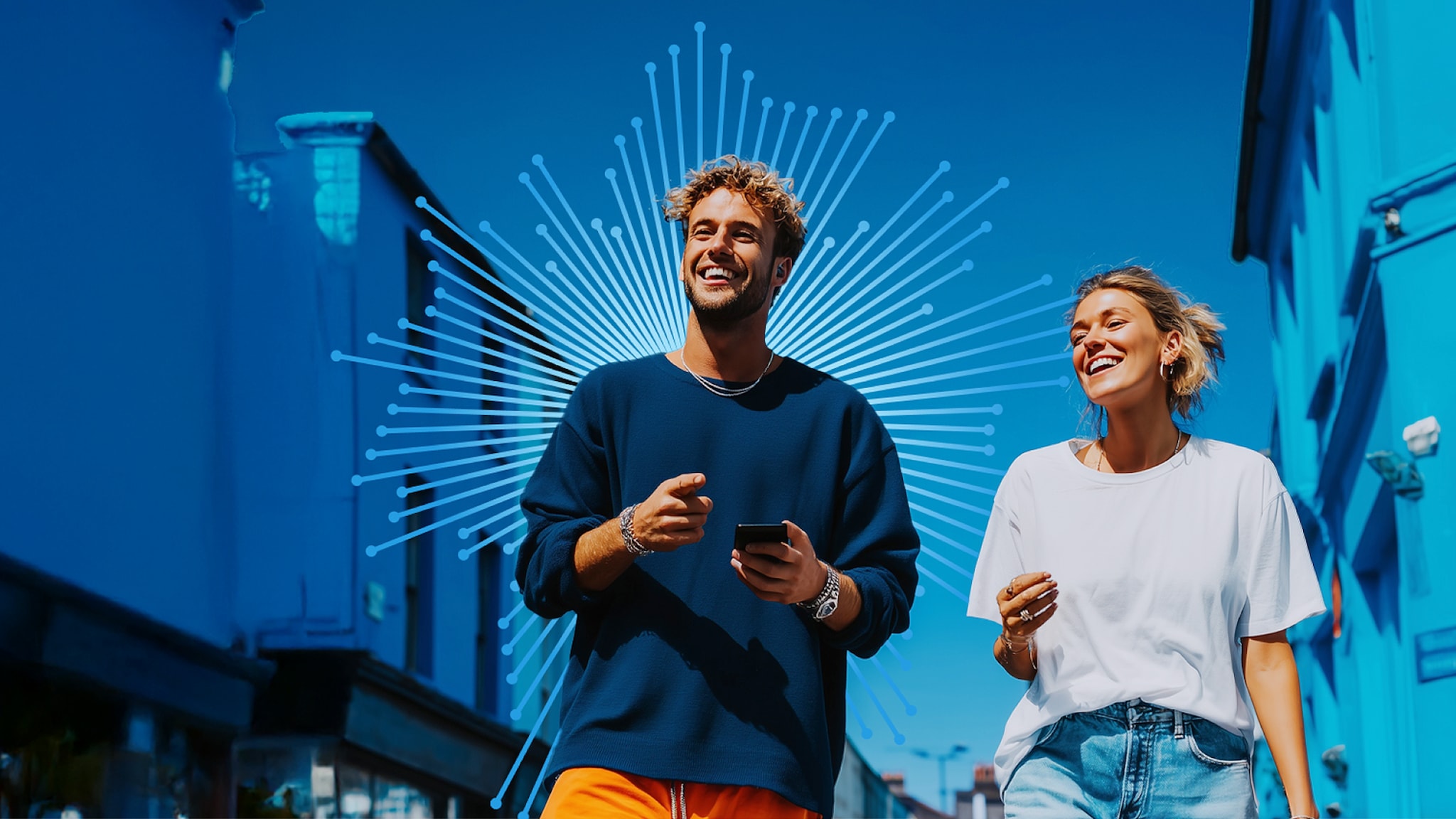 man and woman walking